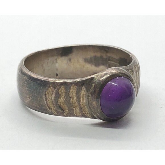Vintage Sterling Silver Ring 925 Size 6.5 Amethyst Cabochon Band Hallmarked RCK - Picture 4 of 10